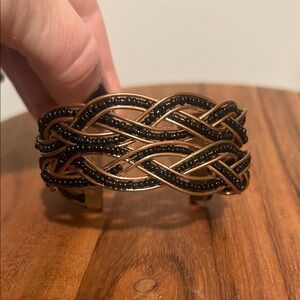One of a kind Black bead and bronze wire Woven braided cuff Bracelet